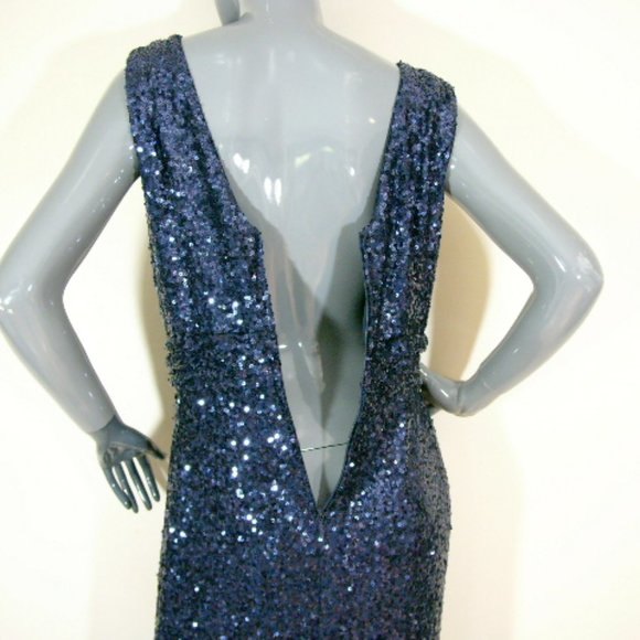 Badgley Mischka Belle Collection “Modele” Navy Sleeveless Sequined Gown Size 8 - Picture 8 of 8
